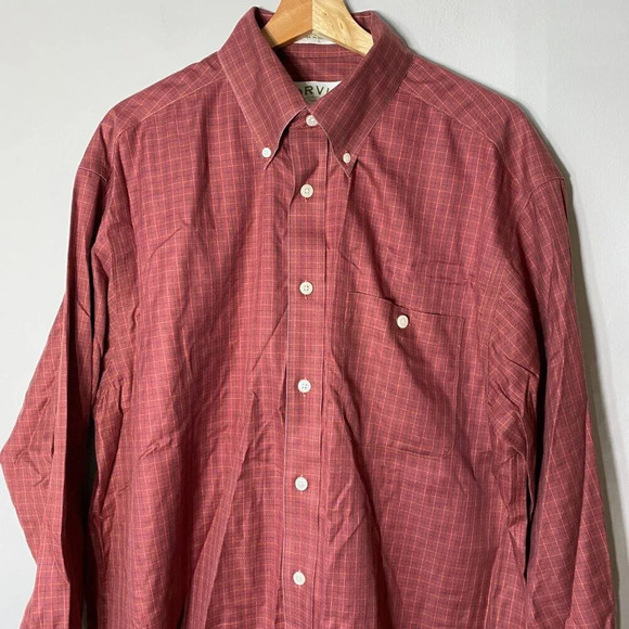 Orvis Men's Large Comfort Stretch Twill Long Sleeve Button Down Plaid Shirt Red - Picture 6 of 16